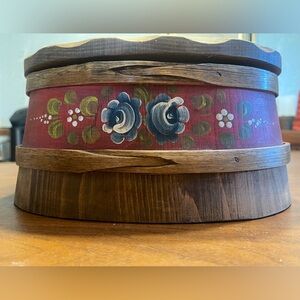 German Vintage Handmade Bavarian Tole-Painted Wooden Storage Box
